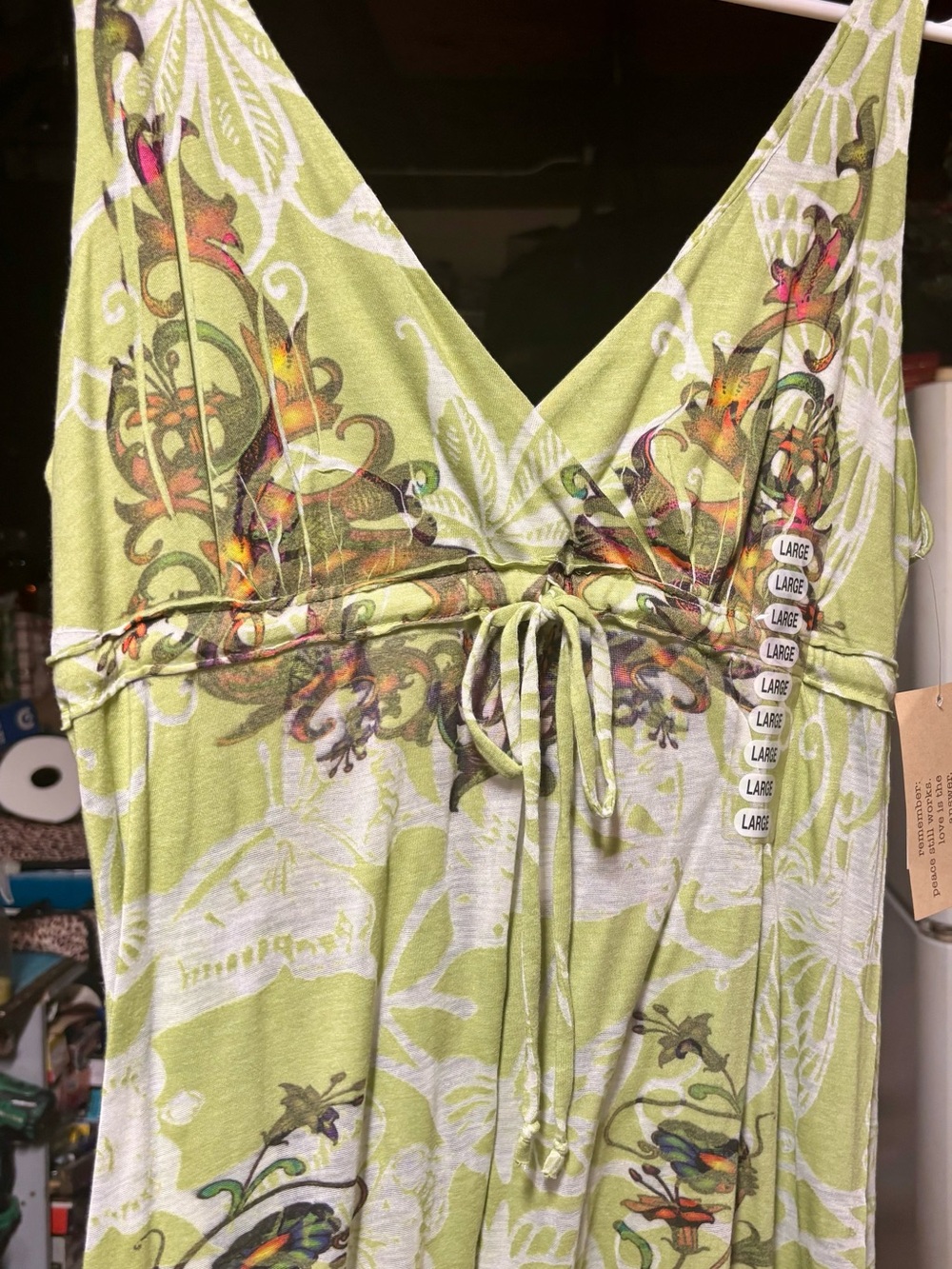 Lime Green Floral-Print Midi Dress with Tie Waist